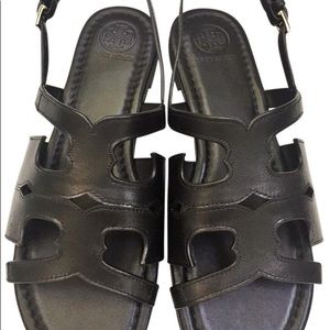 Tonry Burch black leather sandals